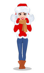 Beautiful woman in winter clothes.