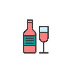 Wine bottle and wineglass filled outline icon