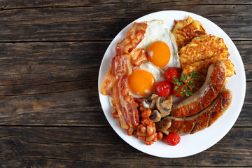 full english breakfast on white palte