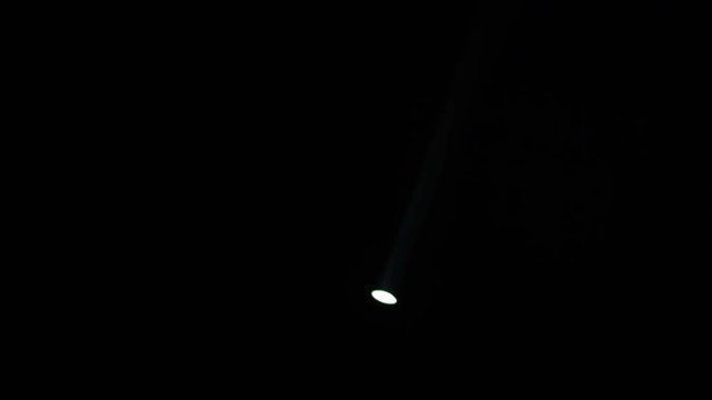 Realistic footage of stage light flashing rays spotlights through smoke. Great as a natural stage background for different projects!!!