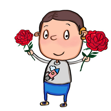 cute child and roses