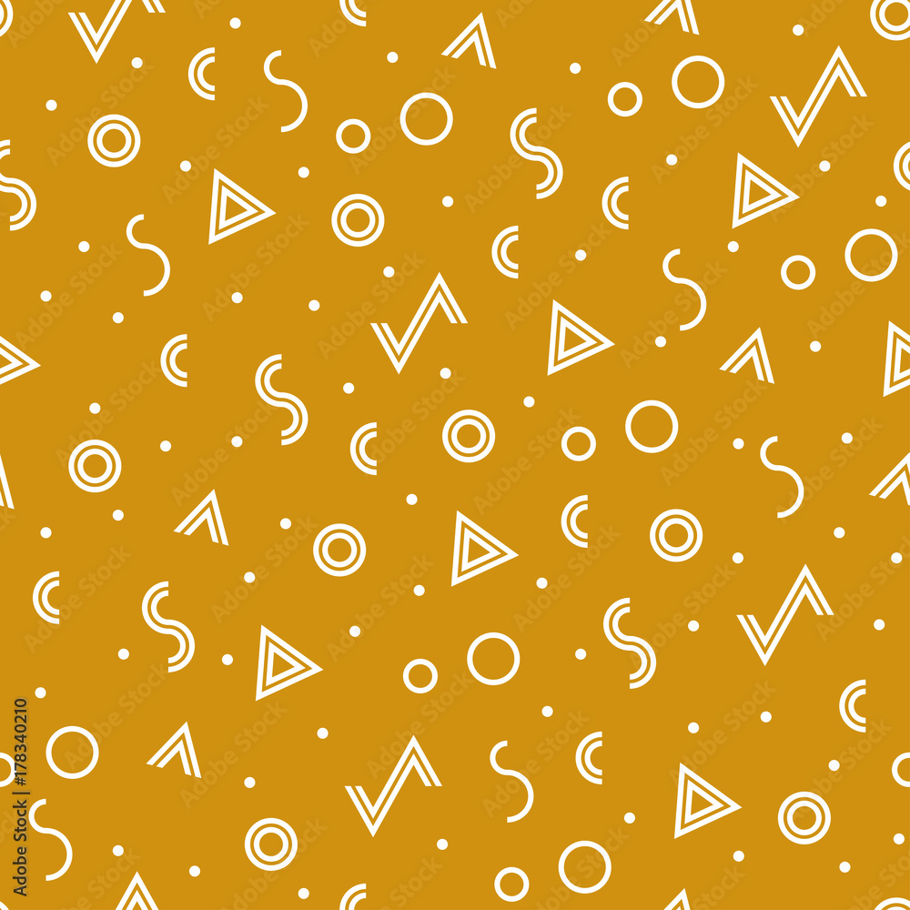 Poster seamless geometric pattern. modern hipster texture with triangle, circle and line. vector background