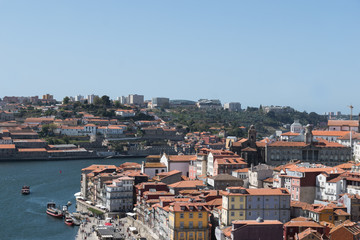 Naklejka premium Top view of Douro river and old Porto downtown, Portugal. 