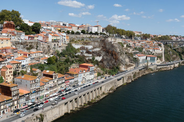 Fototapeta na wymiar Top view of Douro river and old Porto downtown, Portugal. 
