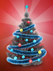 3d silver Christmas tree over red