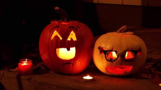 Quirky candle-lit Halloween Jack-o-lanterns