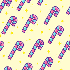 Candy cane pattern and stars. Vector illustration.