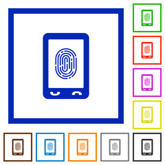 Mobile fingerprint identification flat framed icons © botond1977