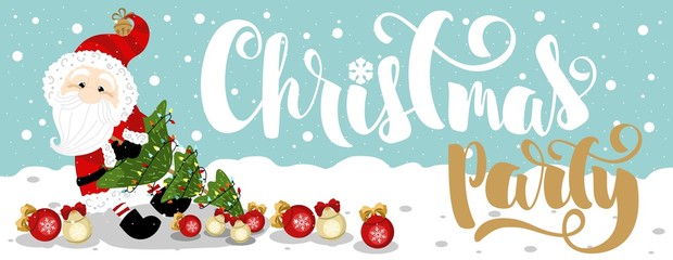 Fototapeta na wymiar Christmas party banner. Drawn text lettering
