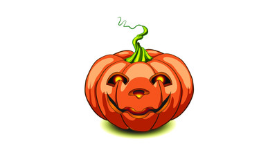 Halloween pumpkin with happy face on White background. Vector cartoon Illustration.