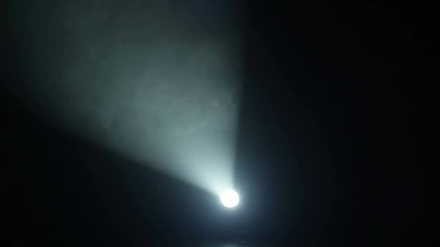 Realistic footage of stage light flashing rays spotlights through smoke. Great as a natural stage background for different projects!!!
