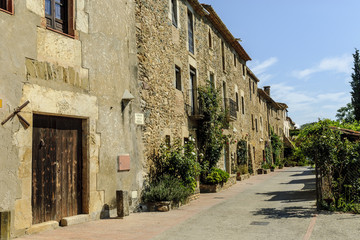 sight of the streets of the medieval town of Monells in Gerona, Spain.