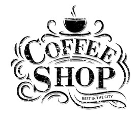 Coffee shop Logo with grunge effect. Retro coffee logo. Vector illustration