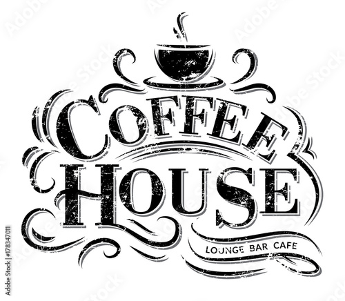 Download "Coffee house Logo with grunge effect. Retro coffee logo. Vector illustration" Stock image and ...