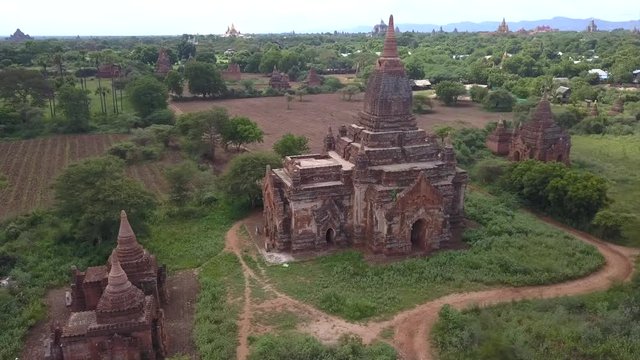 4K-Aerial,Bagan, Myanmar (Burma), aerial view of ancient temples and pagodas