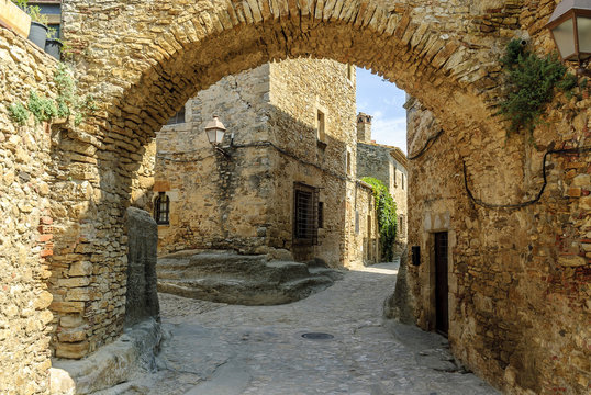 sight of the streets of the medieval town of Peratallada in Gerona, Spain.