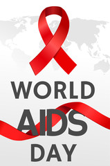 World aids day poster with map and ribbon. December 1st. Vector illustration