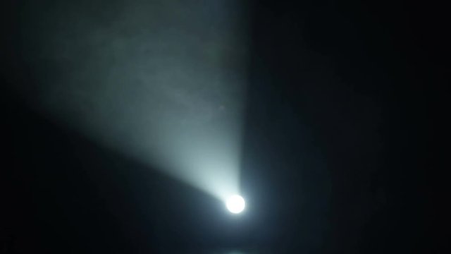 Realistic footage of stage light flashing rays spotlights through smoke. Great as a natural stage background for different projects!!!