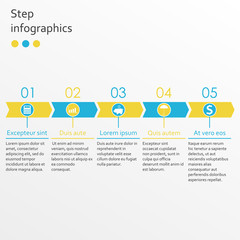Step by step Infographics template with 5 arrows. Business infographic concept. Vector illustration.