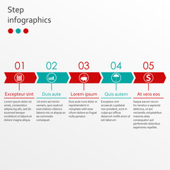 Timeline infographics template with 5 steps and arrows. Vector illustration.