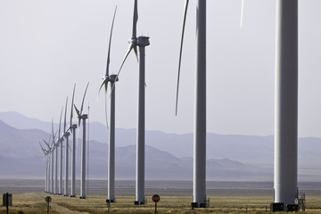 Line of wind turbines in central Utah