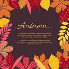 Autumn leaves background. Autumn leaves and bright colors - red, yellow, pink, orange and palace for text