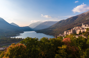 The autumn with foliage in the National Park of Abruzzo, Lazio and Molise (Italy) - An italian mountain natural reserve, with little old towns, the Barrea Lake, Camosciara, Forca d'Acero, Val Fondillo
