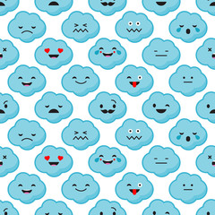 Seamless background with Clouds emotions. Cute cartoon. Vector illustration. Textile rapport.