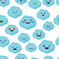 Seamless background with Clouds emotions. Cute cartoon. Vector illustration. Textile rapport.