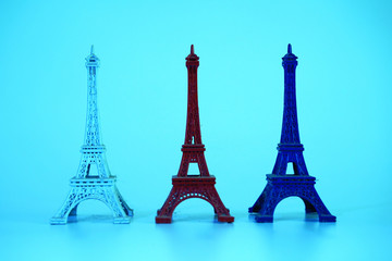 Fototapeta na wymiar Eiffel Tower Model in three colors white , red, and blue