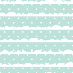 Blue and white polka dot clouds baby seamless vector pattern. Cute kid repeat background for fabric textile, muslin blanket and wallpaper design.