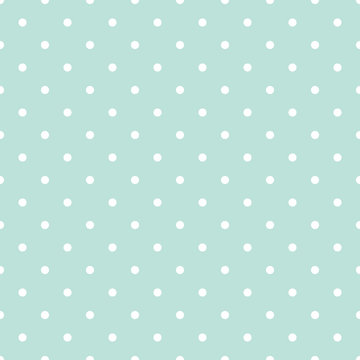 Blue And White Polka Dot Baby Seamless Vector Pattern. Cute Kid Repeat Background For Fabric Textile, Muslin Blanket And Wallpaper Design.