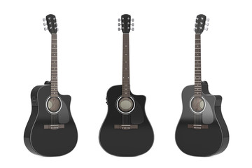 Fototapeta premium Black Wooden Acoustic Guitar. 3d Rendering