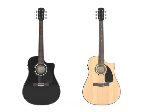 Two  Wooden Acoustic Guitars. 3d Rendering