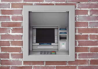 Build In Bank Cash ATM Machine. 3d Rendering