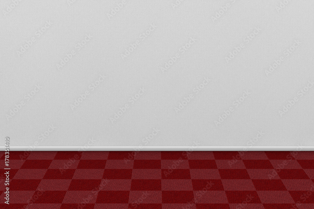 Poster empty living room's wall with red carpet. 3d rendering