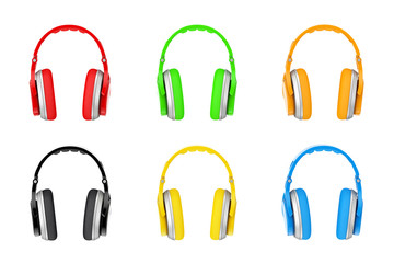 Multicolor Wireless Headphones extreme closeup. 3d Rendering