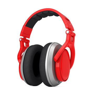 Red Wireless Headphones extreme closeup. 3d Rendering