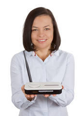 Wireless Modem Router Hardware in Woman Hands