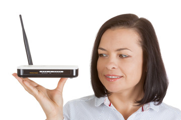 Wireless Modem Router Hardware in Woman Hands
