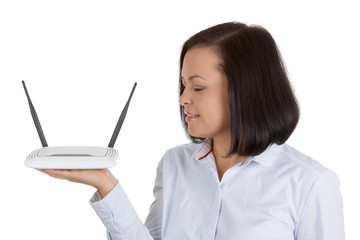 Wireless Modem Router Hardware in Woman Hands