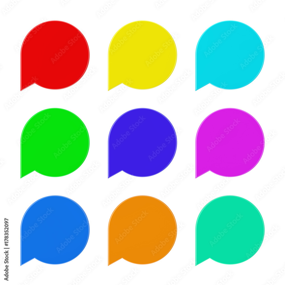 Aufkleber set of blank multicolour speech bubble tag lable. 3d rendering