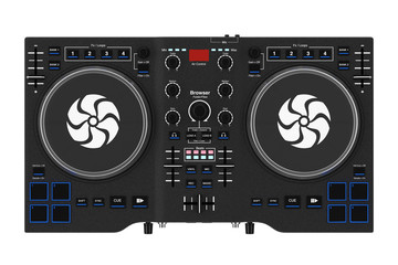 Black Modern DJ Set Turntable Mixer Equipment. 3d Rendering