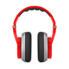 Red Wireless Headphones extreme closeup. 3d Rendering