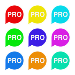 Set of Multicolour Speech Bubble Tag Lable with Pro Sign. 3d Rendering