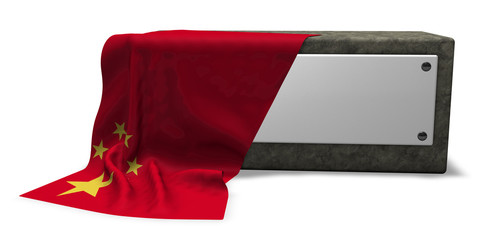 Obraz premium stone socket with blank sign and flag of china - 3d rendering