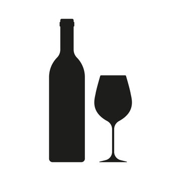 Naklejki Wine bottle with wine glass icon isolated on white background. Vector illustration.