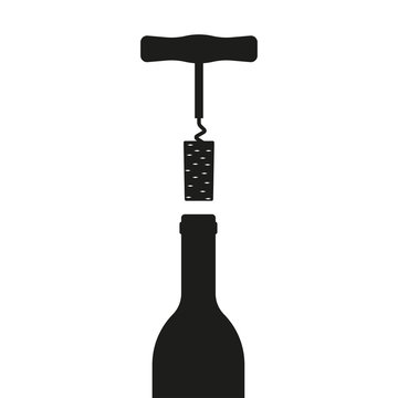 Wine bottle opener icon. Corkscrew and cork. Vector illustration.