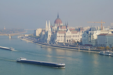 Fototapeta premium Panorama of Budapest. View of the building of the Parliament of Hungary. The Danube River.