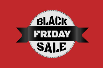 Black friday sale concept. black ribbon and gray circle banner on red background. Vector illustration design. EPS10